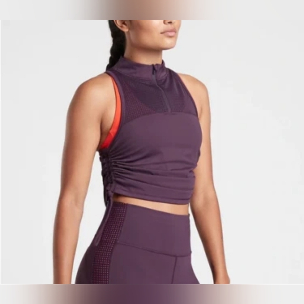 Athleta Hiit It Purple Tank Top Racer Back Tank With Zip Front and High Neck Sma